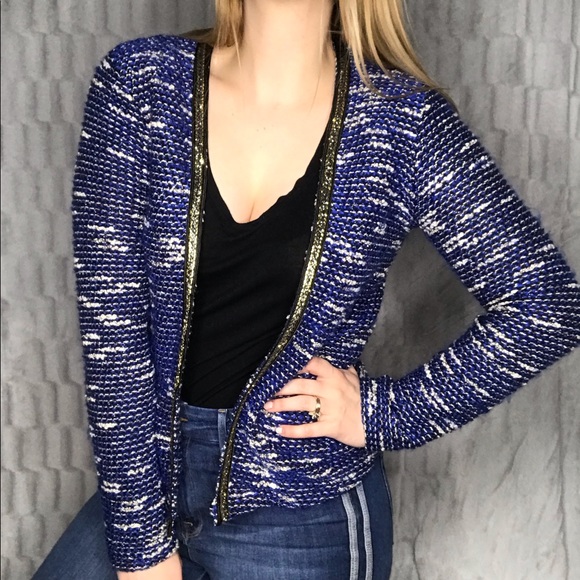 ASOS Jackets & Blazers - Asos Blue Tweed Sweater Blazer Jacket